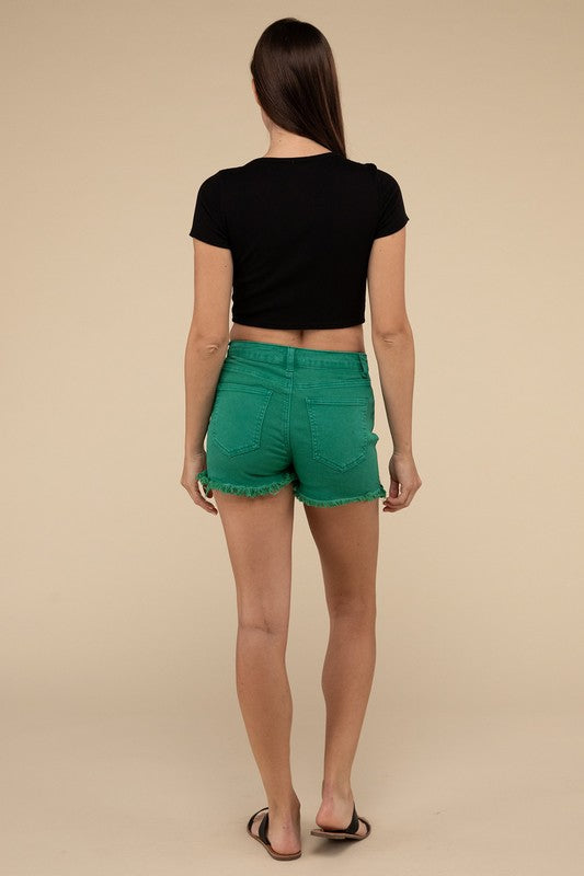 Acid Washed Frayed Cutoff Hem Shorts - Faylinn & Co