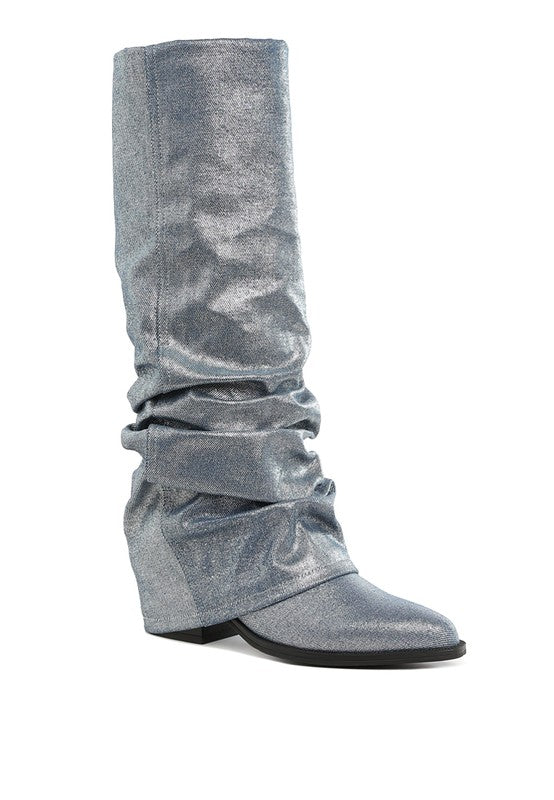 Capella Fold-Over Slouchy Denim Boot - Faylinn & Co