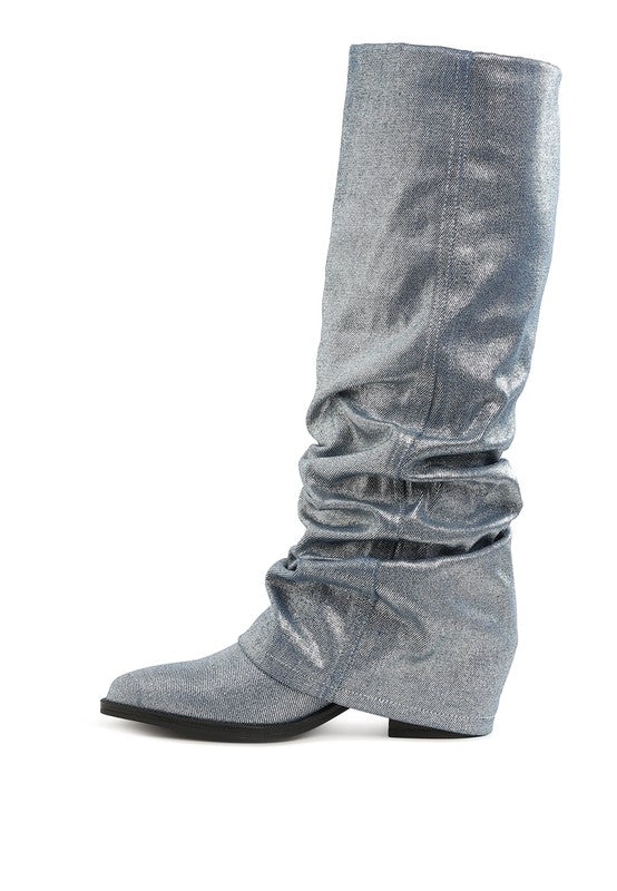 Capella Fold-Over Slouchy Denim Boot - Faylinn & Co