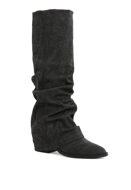 Capella Fold-Over Slouchy Denim Boot - Faylinn & Co