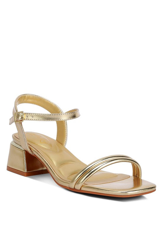 Zabou Metallic Ankle Strap Low Block Heels - Faylinn & Co