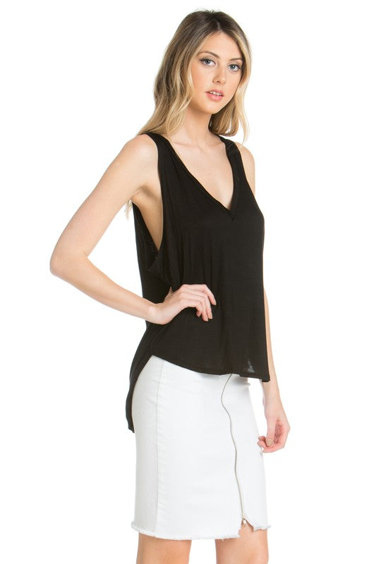 high low v-neck open side tank top - Faylinn & Co