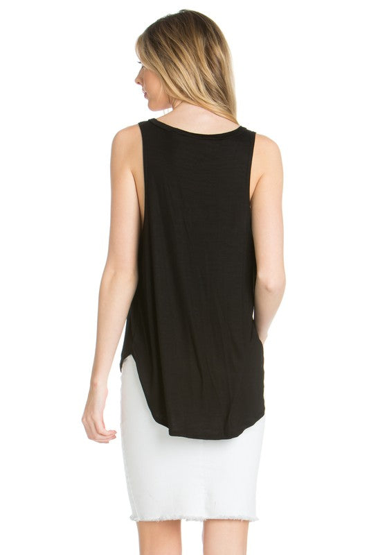 high low v-neck open side tank top - Faylinn & Co