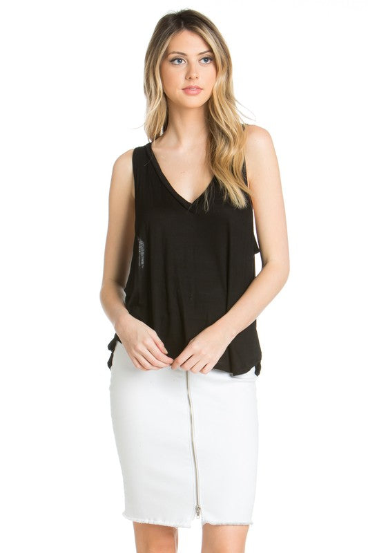 high low v-neck open side tank top - Faylinn & Co