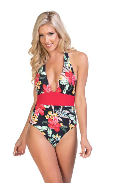 TROPICAL HALTER ONE PIECE SWIMSUIT - Faylinn & Co