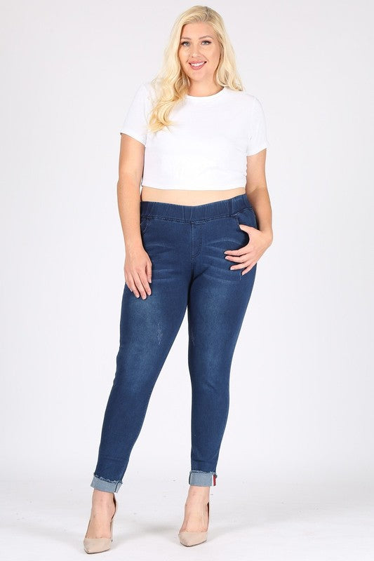Plus Size High Waist Distressed Jeggings Pants - Faylinn & Co