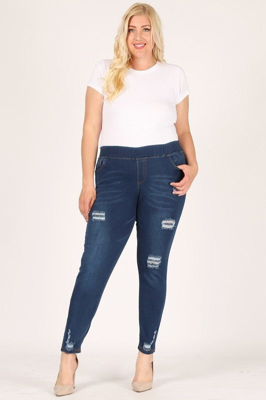 Plus Size High Waist Distressed Jeggings Pants - Faylinn & Co