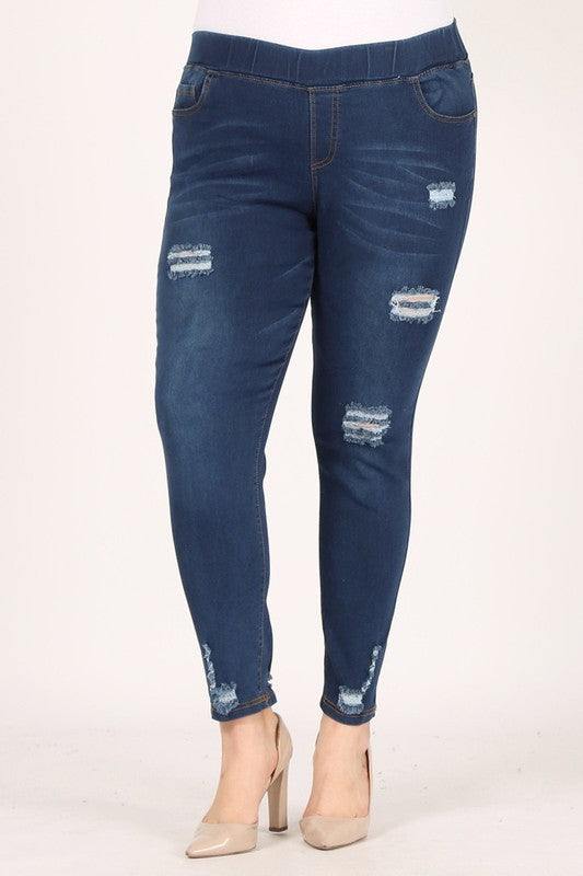 Plus Size High Waist Distressed Jeggings Pants - Faylinn & Co