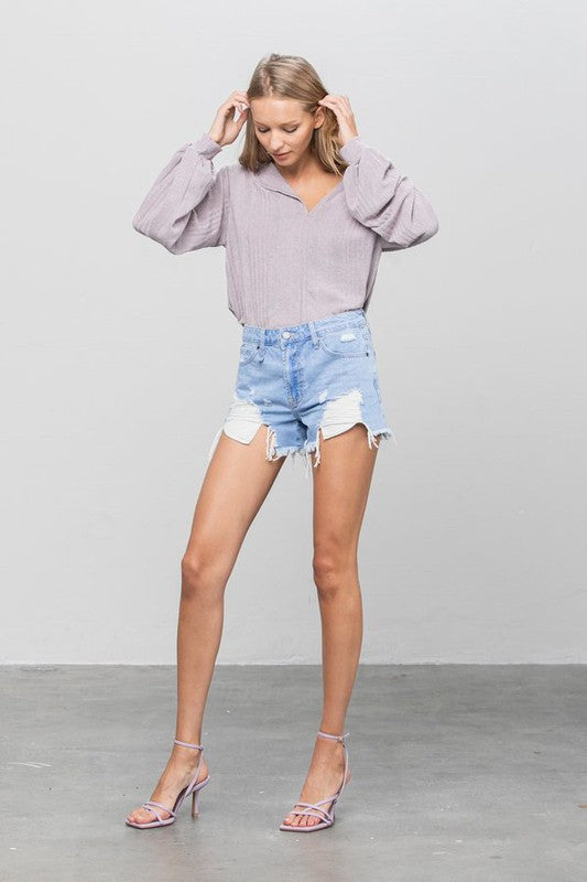 Ripped Frayed Denim Shorts - Faylinn & Co