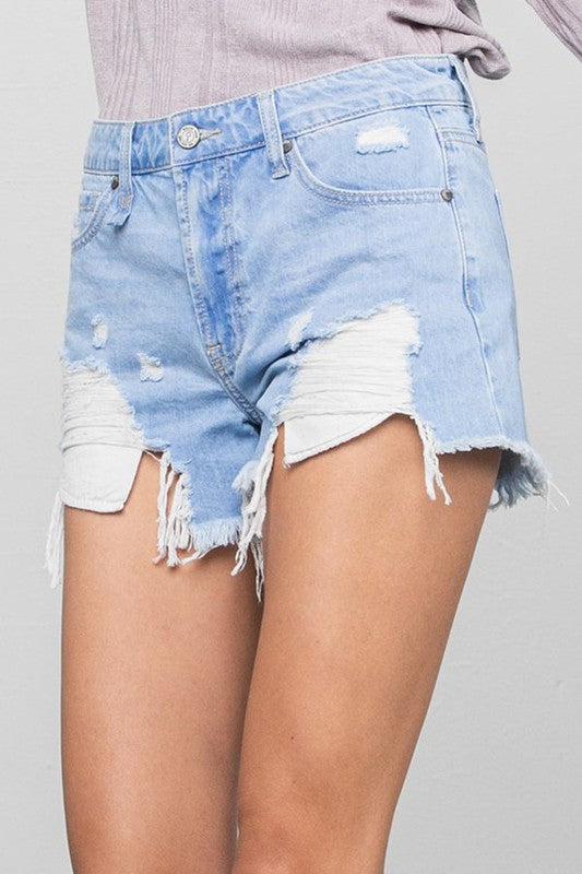 Ripped Frayed Denim Shorts - Faylinn & Co
