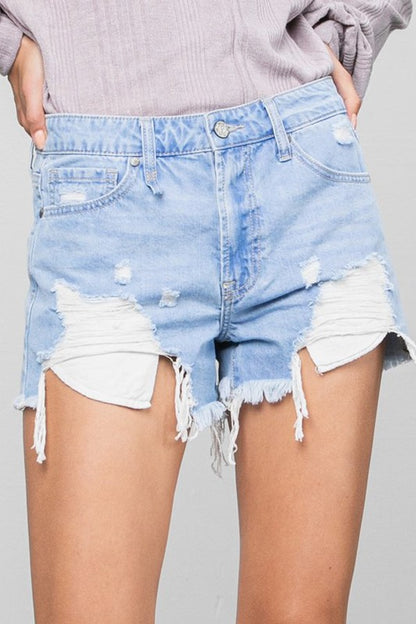 Ripped Frayed Denim Shorts - Faylinn & Co