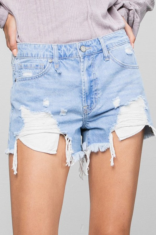 Ripped Frayed Denim Shorts - Faylinn & Co