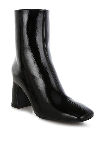 Kostaka Patent Square Toe Ankle Boots - Faylinn & Co