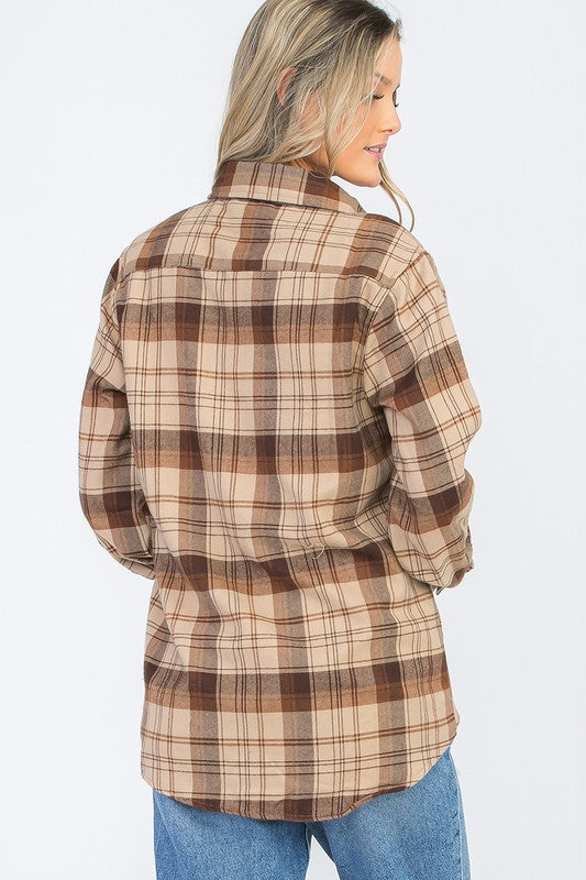 Womens Long Sleeve Checkered Boyfriend Flannel - Faylinn & Co