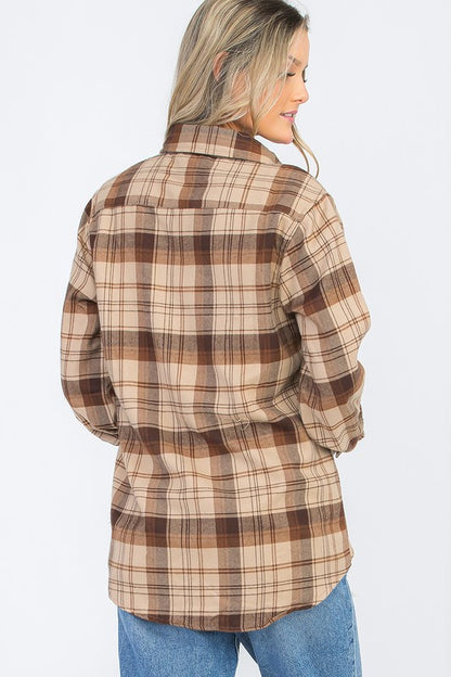 Womens Long Sleeve Checkered Boyfriend Flannel - Faylinn & Co