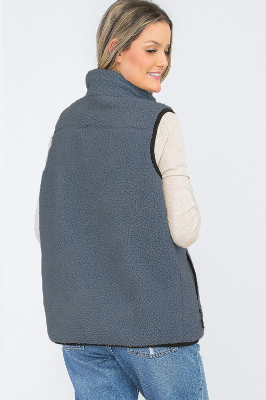 UNISEX WOMENS SHERPA FLEECE VEST TOP JACKET - Faylinn & Co