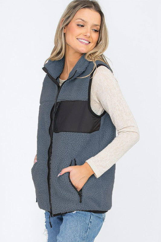 UNISEX WOMENS SHERPA FLEECE VEST TOP JACKET - Faylinn & Co