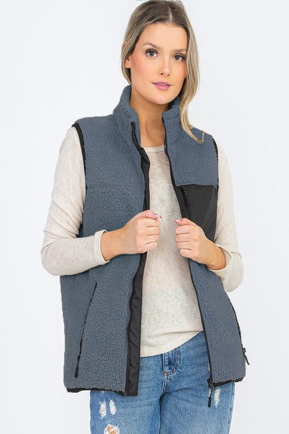 UNISEX WOMENS SHERPA FLEECE VEST TOP JACKET - Faylinn & Co