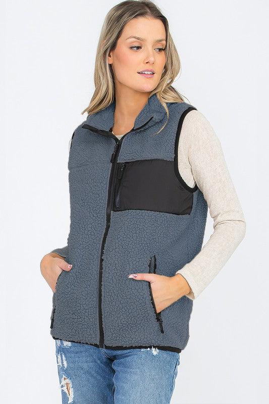 UNISEX WOMENS SHERPA FLEECE VEST TOP JACKET - Faylinn & Co