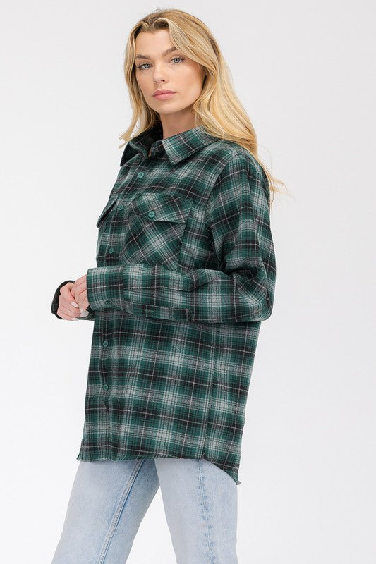 Oversized Checker Plaid Flannel Long Sleeve - Faylinn & Co