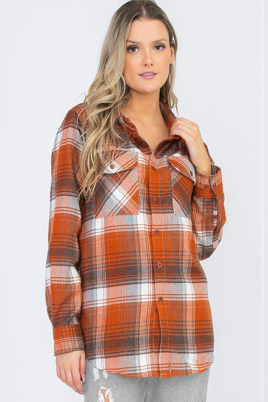 Oversized Checker Plaid Flannel Long Sleeve - Faylinn & Co