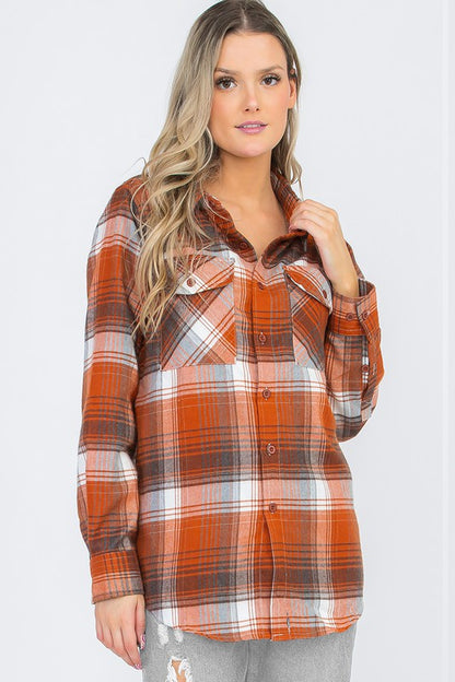 Oversized Checker Plaid Flannel Long Sleeve - Faylinn & Co