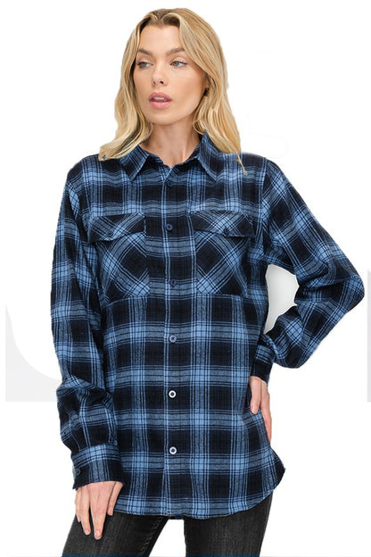 Oversized Checker Plaid Flannel Long Sleeve - Faylinn & Co