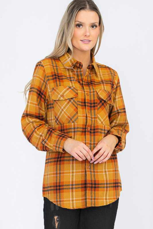 Oversized Checker Plaid Flannel Long Sleeve - Faylinn & Co