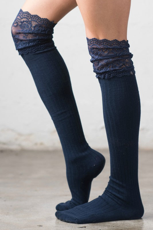 Lace Topped Over the Knee Socks - Faylinn & Co
