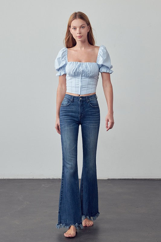 Frayed Hem Flare Jeans - Faylinn & Co