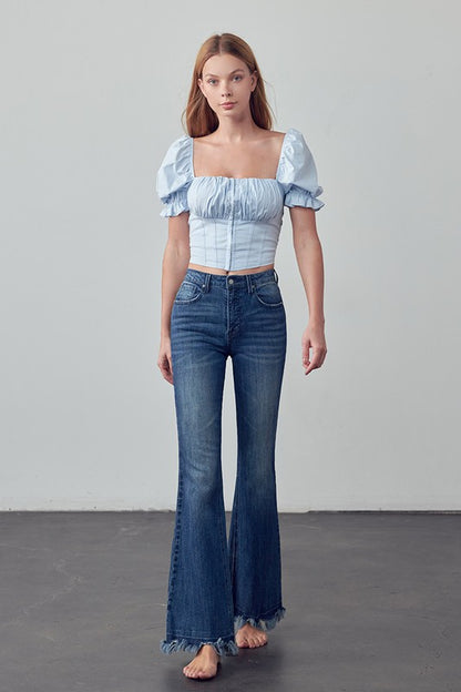 Frayed Hem Flare Jeans - Faylinn & Co