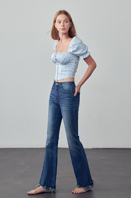 Frayed Hem Flare Jeans - Faylinn & Co