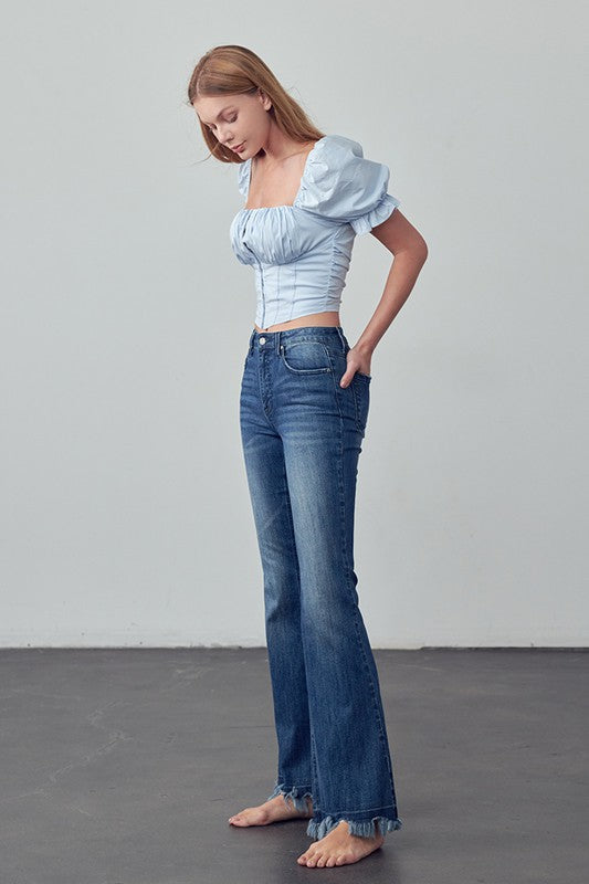 Frayed Hem Flare Jeans - Faylinn & Co
