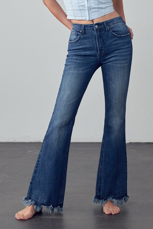 Frayed Hem Flare Jeans - Faylinn & Co