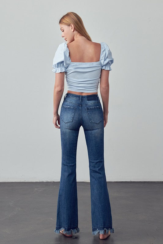 Frayed Hem Flare Jeans - Faylinn & Co