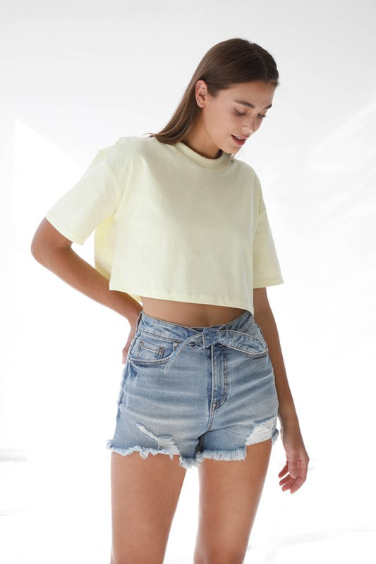 Ribbon Tie Frayed Denim Shorts - Faylinn & Co