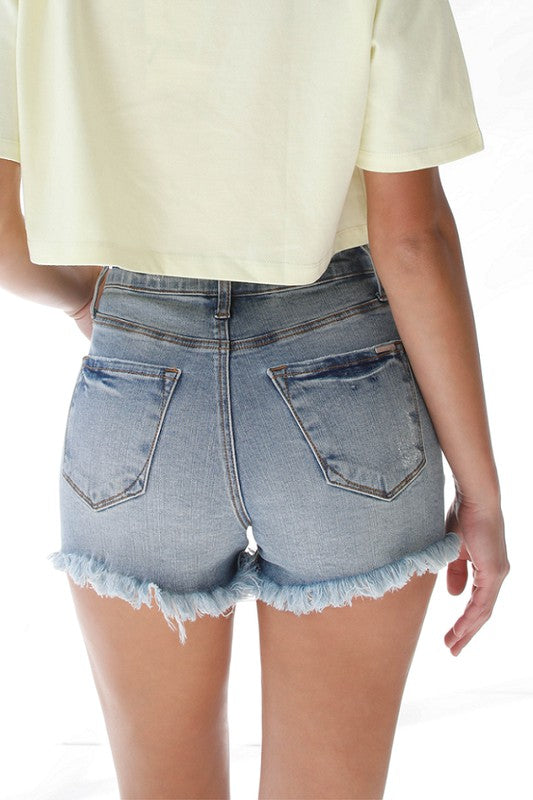 Ribbon Tie Frayed Denim Shorts - Faylinn & Co