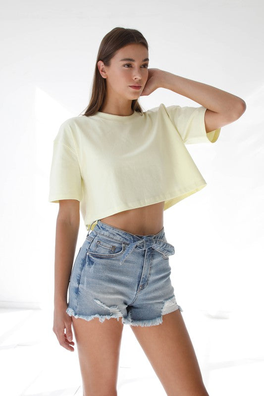 Ribbon Tie Frayed Denim Shorts - Faylinn & Co