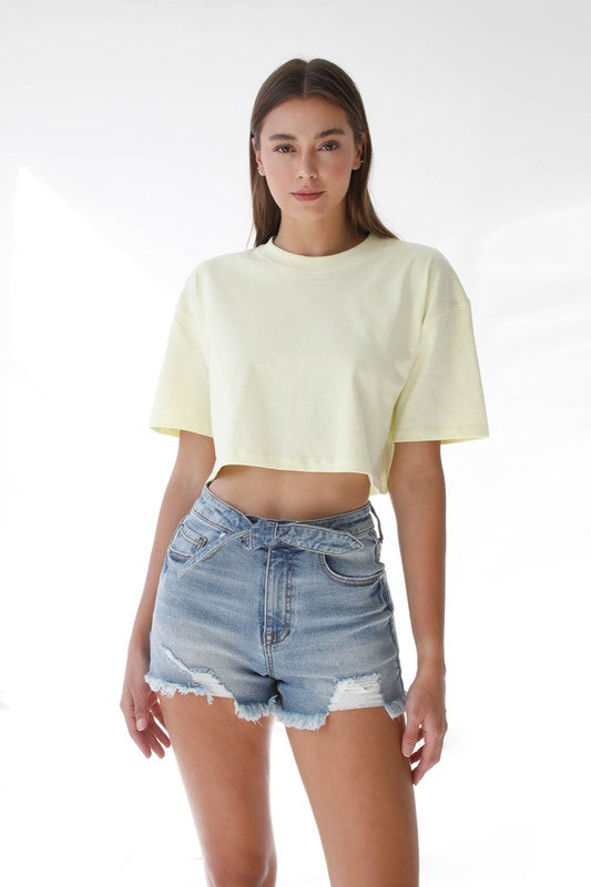 Ribbon Tie Frayed Denim Shorts - Faylinn & Co