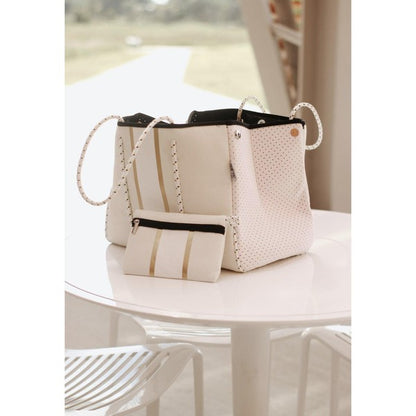 The South Beach - Gold Stripe White Neoprene - Faylinn & Co