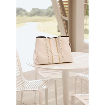 The South Beach - Gold Stripe White Neoprene - Faylinn & Co