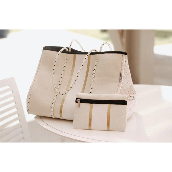 The South Beach - Gold Stripe White Neoprene - Faylinn & Co