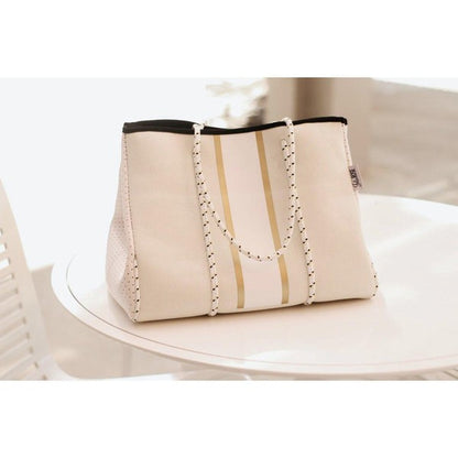 The South Beach - Gold Stripe White Neoprene - Faylinn & Co
