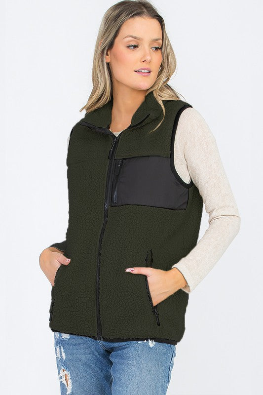 UNISEX WOMENS SHERPA FLEECE VEST TOP JACKET - Faylinn & Co