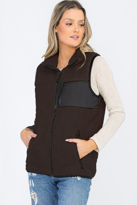 UNISEX WOMENS SHERPA FLEECE VEST TOP JACKET - Faylinn & Co