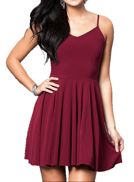 JUNIORS V-NECK PARTY DRESS WITH STRAPPY BACK - Faylinn & Co