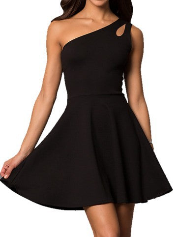 JUNIORS ONE SHOULDER DRESS WITH TEARDROP CUTOUT - Faylinn & Co