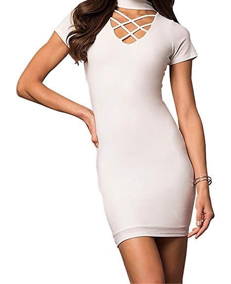 CAGE FRONT SHORT SLEEVE PARTY DRESS WITH CHOKER - Faylinn & Co