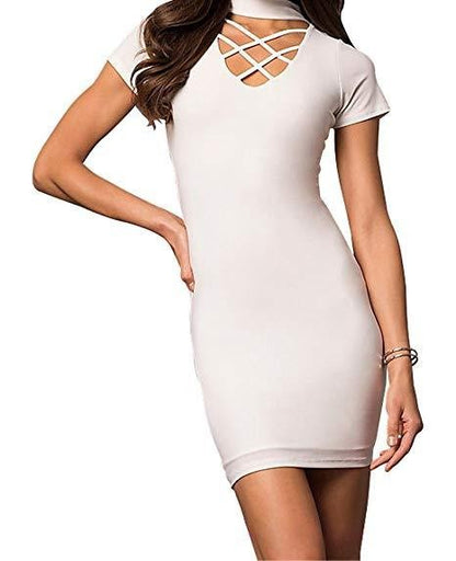CAGE FRONT SHORT SLEEVE PARTY DRESS WITH CHOKER - Faylinn & Co