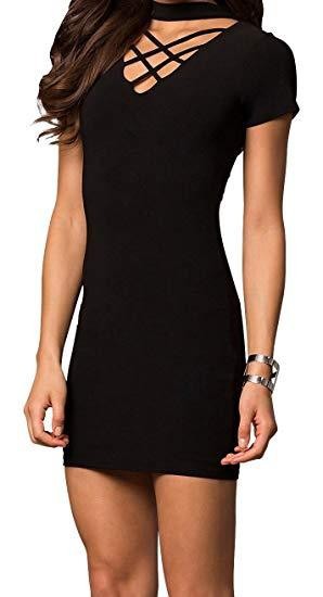 CAGE FRONT SHORT SLEEVE PARTY DRESS WITH CHOKER - Faylinn & Co